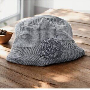 Vintage Finesse Women's Corduroy Bucket Hat Grey With Flower 6 7/8